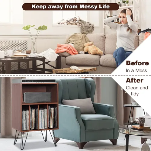 Miniatura 9 de Tangkula Record Player Stand, Turntable Stand with Metal Legs, Vinyl Record Storage Cabinet w/ 5 Open Shelves Holds up to 150 Albums for Living Room