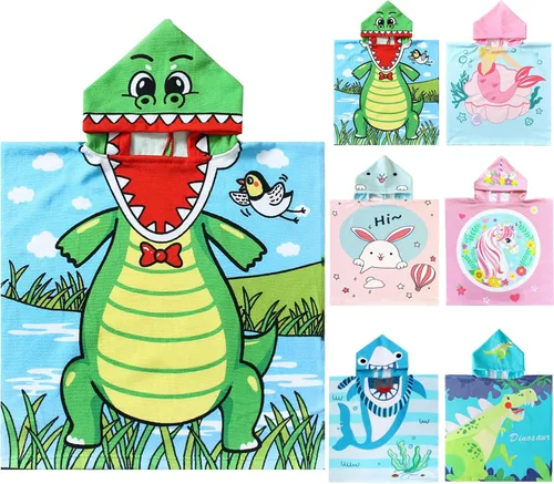 NovForth Toalla de Playa para Niños y Niñas, Envoltorio de Toalla de Baño con Capucha de Cocodrilo, Toalla de Piscina para Niños Pequeños con Capucha