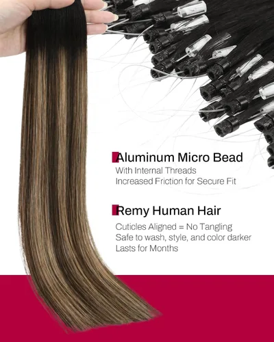 Miniatura 3 de Moresoo - Extensiones de cabello humano real con microcuentas, color negro y rubio caramelo 20 inch, 50g 50 strands, no heat no glue, cool blonde