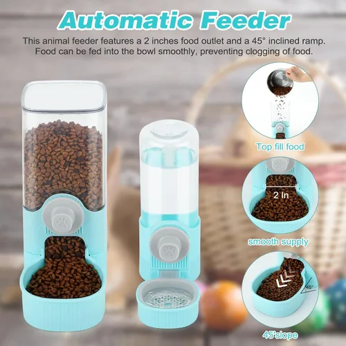 Miniatura 5 de YUEPET Dispensador de agua de alimentos para conejos, alimentador de conejo de gran capacidad para jaulas, dispensador automático de agua para Azul