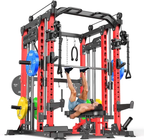 Miniatura 15 de Rack Multiusos para Sentadillas, Conjunto de Rack de Pesas Smith Machine con Sistema de Crossover de Cables, Racks de Potencia para Gimnasio en L04