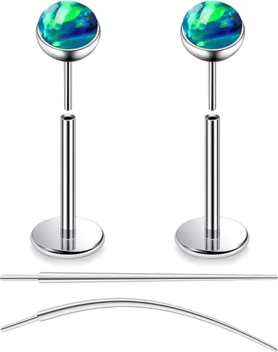 Miniatura 41 de F136 - Aretes de titanio 20/18/16G sin rosca, con parte trasera plana, multicolor, ópalo, nariz, labret Medusa Monroe, piercing con forma cónica