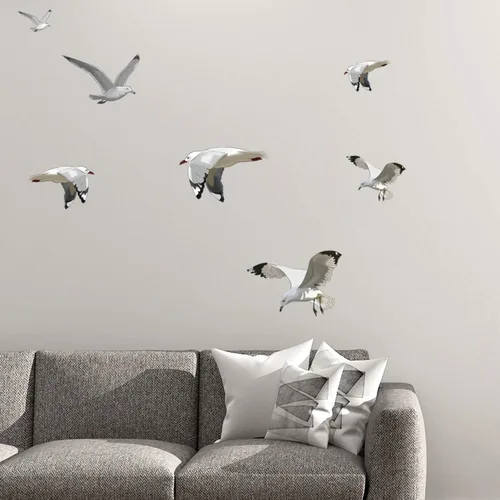 Miniatura 5 de Calcomanías decorativas para pared de gaviota, calcomanías de escena de playa, rebaño de pájaros voladores, vinilo costero, sala de estar, baño
