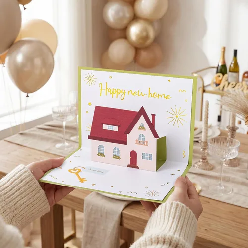 Miniatura 6 de Crisky Tarjeta 3D Happy New Home Card de inauguración de la casa para parejas, amigos, familia, bienvenida a casa, feliz mudanza, felicitaciones