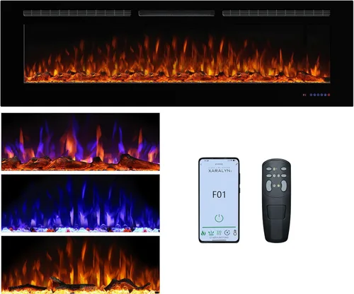 Miniatura 11 de Chimenea eléctrica de 45 pulgadas, insertos de chimenea para montar en la pared y empotrar, llama multicolor con 5 atenuadores, termostato