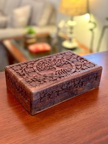 Miniatura 2 de Gran regalo de cumpleaños, caja de joyería decorativa de madera hecha a mano, organizador de joyas tallado en árbol de la vida, caja de recuerdos