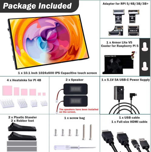 Miniatura 7 de GeeekPi Pantalla táctil capacitiva de 10.1 pulgadas para Raspberry Pi, monitor HDMI IPS 1024X600 pantalla LCD con doble altavoz para Raspberry Pi