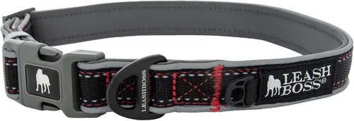 Leash Boss Collar reflectante ajustable para perro, hebilla de liberación rápida y ribetes e hilos reflectantes para perros pequeños, medianos y