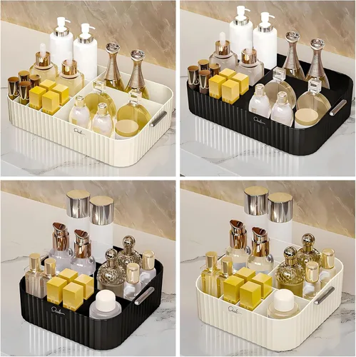 Miniatura 3 de DASITON Organizador de maquillaje acrílico, soporte para brochas de maquillaje con 9 ranuras, almacenamiento de maquillaje con asa, organizador