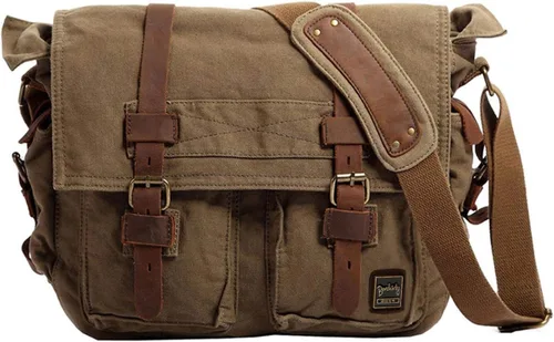 Bolso de hombro para hombres, bolso mensajero de lienzo militar clásico de Berchirly, de 13.3–17.3 pulgadas, de regreso a la escuela