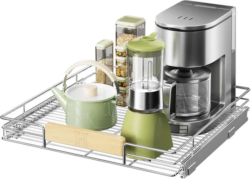 Miniatura 20 de LOVMOR Organizador de gabinete extraíble con mango de madera, 16½ pulgadas de ancho x 21½ pulgadas, organizador deslizante para cocina, despensa 1