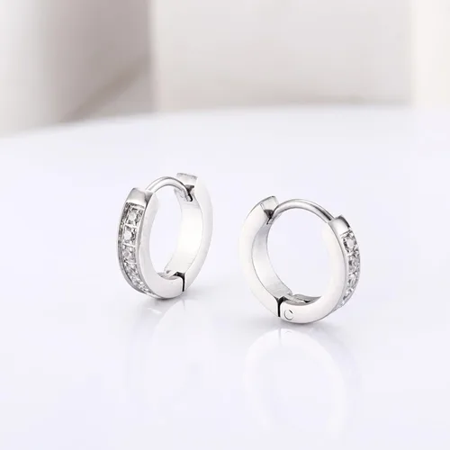 Miniatura 6 de FIBO STEEL 13MM 20MM Stainless Steel Small Hoop Earrings for Men Women Huggie Earrings CZ Inlaid