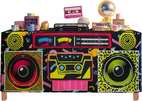 Mantel de Mesa para Fiesta Temática de los 80 y 90 de 4 pies, Decoraciones de los 80 y 90 para Fiesta de Cumpleaños de Hip Hop de Vuelta a los 80 y