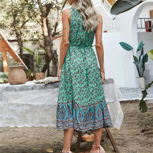 Miniatura 2 de Women's Long Sleeve Bodycon Dress Daily V-Neck Waist Ethnic Print Sleeveless Dress Sun Dresses Summer Casual