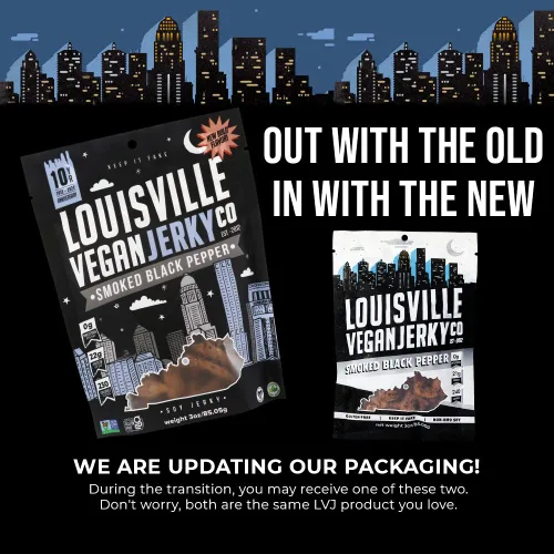 Miniatura 6 de Louisville Vegan Jerky - Carne vegana y vegetariana de pimienta negra ahumada, 0.67 oz de proteína de soja sin OMG, 310 calorías por bolsa