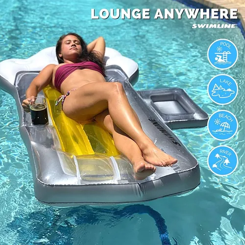 Miniatura 6 de Swimline Flotador inflable para piscina con cama, tumbona, esterilla divertida, taza de cerveza, amarillo