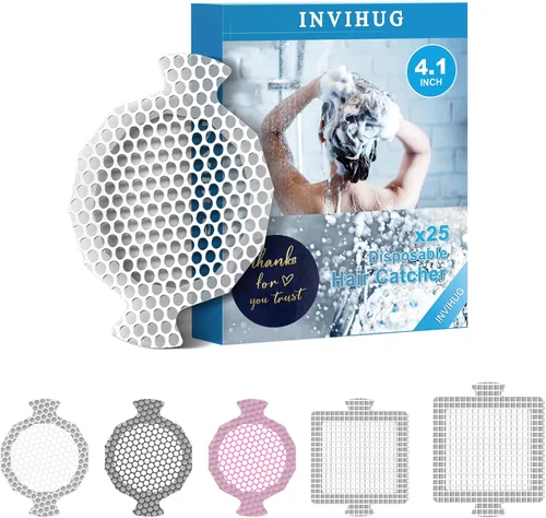 Miniatura 10 de Calcomanías desechables de malla para drenaje de ducha, paquete de 50, atrapa cabello para ducha (blanco, 50 piezas) NRHC-01