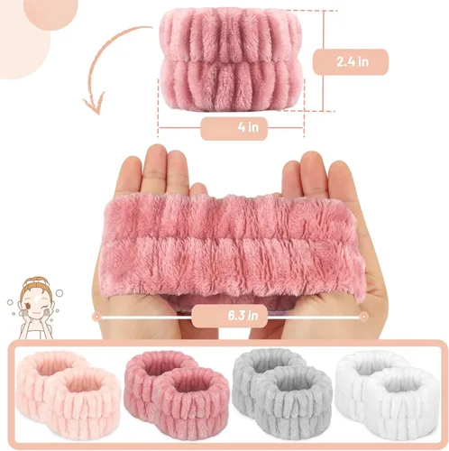 Miniatura 2 de Crosize 8 piezas de bandas de muñeca de microfibra para lavar la cara, pulseras absorbentes para lavar la cara para mujeres, evita que el agua se