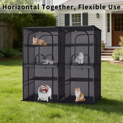 Miniatura 8 de Rockever Catio - Recinto para gatos al aire libre, jaula grande de 61.4 pulgadas para gatos con ventanilla, patio para gatos de 4 niveles, 6