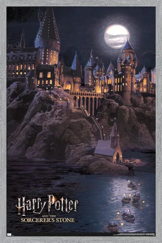 Miniatura 15 de Harry Potter y la piedra del hechicero - Póster de Hogwarts en la noche, 34 pulgadas de largo x 22.4 pulgadas de ancho, versión enmarcada en negro