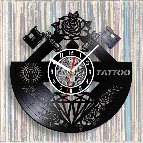 Miniatura 4 de The Geeky Days Reloj de pared con disco de vinilo silencioso con nombre personalizado, máquina de tatuaje de cuarzo con pilas, 12 pulgadas, LP