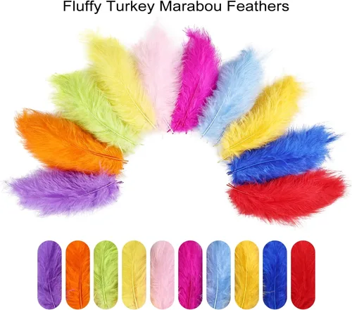Miniatura 4 de FeelfunFeather 100 plumas coloridas a granel de 4 a 6 pulgadas, plumas de marabú de pavo de color natural esponjoso para manualidades, manualidades