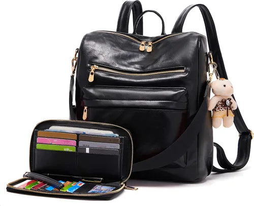 Soperwillton Bolso de mochila para mujer. Bolsos de mano con diseño multiusos. Bolsa de hombro de cuero sintético. Bolsa de viaje. Juego de 2