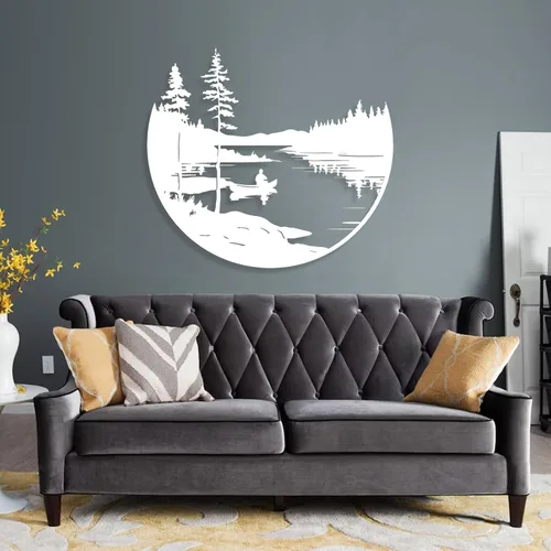 Miniatura 7 de Cadeali Decoración de pared metálica de bosque y lago, arte de pared de metal de árboles, decoración de naturaleza y bosque, decoración de paisaje