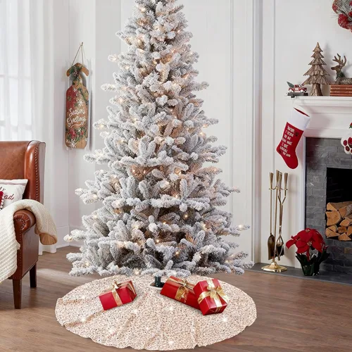Miniatura 5 de Faldón para árbol de Navidad dorado champán de 24 pulgadas, redondo, mini, con lentejuelas, para decoraciones de vacaciones, faldón para árbol