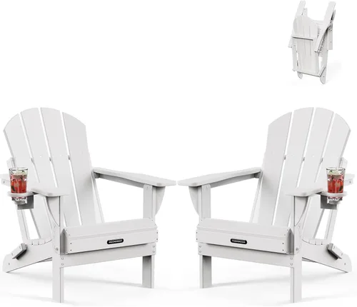 MUCHENGHY Paquete de 2 sillas plegables Adirondack para patio y césped, sillas de exterior y patio, resistentes a la intemperie con soporte para