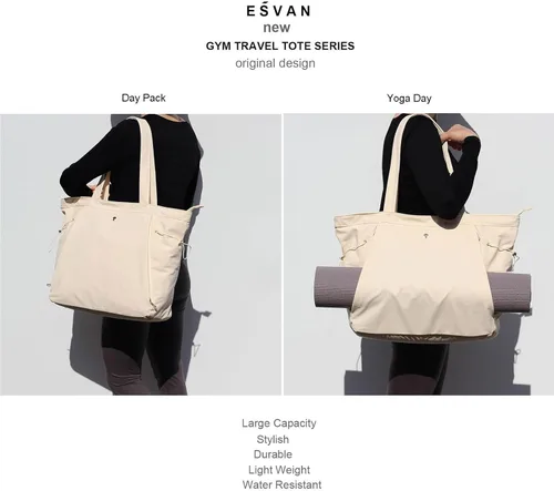 Miniatura 2 de ESVAN Bolsa de yoga para mujer, bolsas de hombro con cordón para oficina, entrenamiento, viajes, transporte, pilates, gimnasio y playa