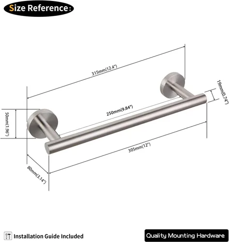 Miniatura 5 de GERZ Toallero Contemporáneo de 12 Pulgadas para Toallas de Baño de Mano, Soporte de Acero Inoxidable Cepillado Montado en Pared, Organizador de Baño