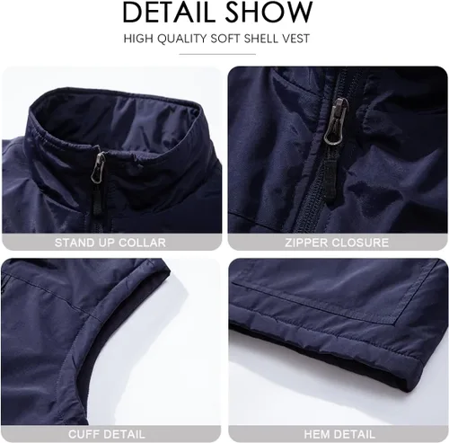 Miniatura 5 de AKuVoL Chaleco ligero Softshell para hombre, impermeable, chaleco acolchado a prueba de viento para golf y correr