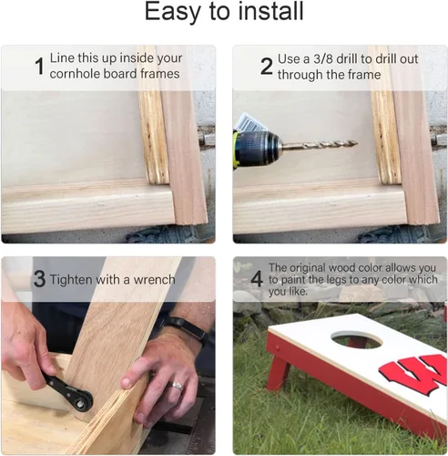 Miniatura 5 de SCOTTCHEN Patas para tablero de cornhole, 4 patas plegables precortadas con herrajes, accesorios de repuesto para tableros estándar de Cornhole