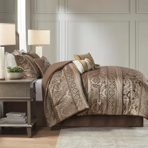 Miniatura 12 de Madison Park Bellagio - Juego de edredón acogedor, lujoso diseño tradicional de damasco jaquard, ropa de cama alternativa para todas las estaciones