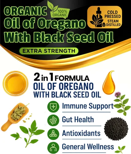 Miniatura 4 de Aceite de orégano con aceite de semilla negra – 400 porciones, aceite de orégano orgánico silvestre 2 en 1 con aceite de semilla negra para apoyo