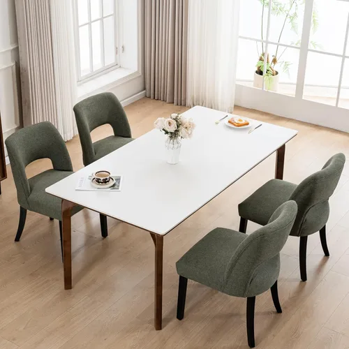 Miniatura 23 de VKNOW Juego de 2 sillas de comedor de madera, silla de comedor tapizada en tela moderna, silla de cocina, silla de cena de granja para cocina y Verde