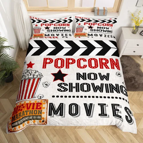 Miniatura 19 de Homewish Theater Cinema Poster Duvet Cover Set Twin Size,Retro Movie Bedding Sets 2Pcs for Kids Girls Boys Teens Room Decor,Popcorn Comforter Cover