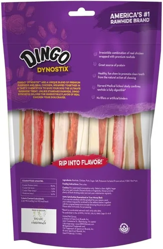 Miniatura 2 de Dingo Dynostix Premium - Golosinas de cuero crudo hechas con pollo real, sin rellenos ni carpetas artificiales, marca #1 de cuero crudo de Estados