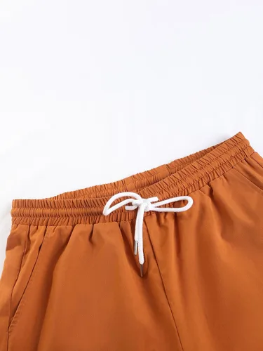 Miniatura 5 de OYOANGLE Conjunto de 2 piezas para hombre, camisa con botones y pantalones cortos con cordón en la cintura
