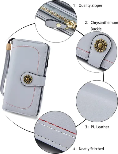 Miniatura 3 de OPAGE Cartera de cuero de gran capacidad para mujer con bloqueo RFID y cremallera alrededor