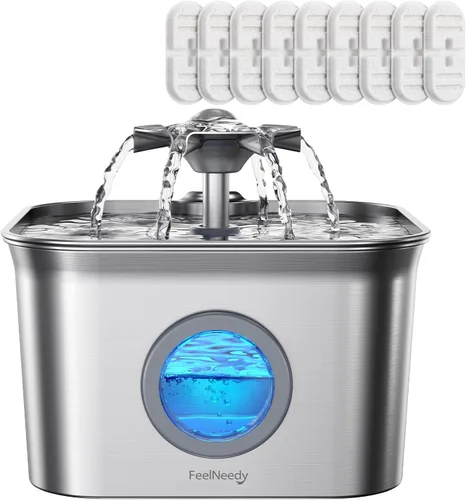 Miniatura 11 de Fuente de agua para gatos de acero inoxidable, 2.8 L con bomba ultra silenciosa de 20 dB, ideal para mascotas tímidas, ventana LED de nivel de agua