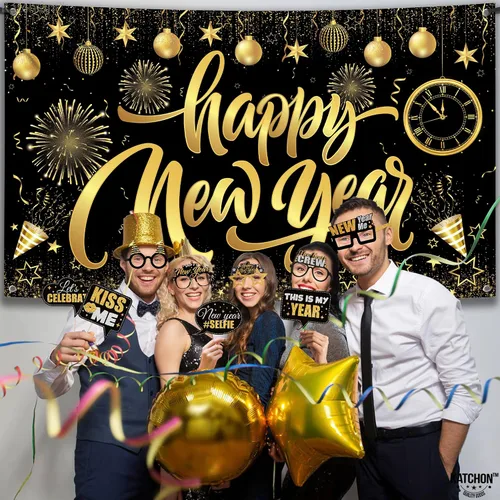 Miniatura 5 de KatchOn, Suministros para fiesta de Año Nuevo 2026 – Paquete de 32 Cartel de Feliz Año Nuevo, accesorios de cabina de fotos de NYE