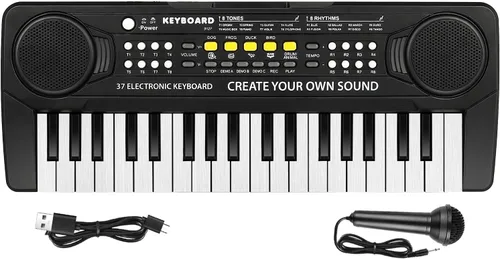Piano de teclado para niños, 37 teclas, juguetes para niños, principiantes, pianos electrónicos con micrófono, juguete musical educativo para niños