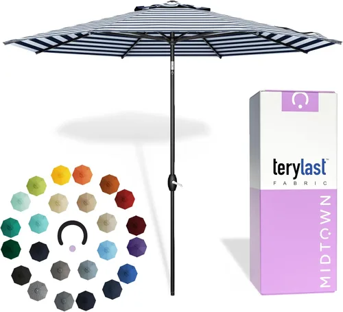 Miniatura 36 de Midtown Umbrellas 10 años sin decoloración, 6 pies, tela de poliéster roja a prueba de rayos UV, sombrilla para patio al aire libre, marco