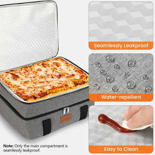 Miniatura 5 de Uoxfill Bolsa de almuerzo aislada térmica para alimentos aislados de dos pisos para alimentos calientes o fríos, bolsa de mano aislada para comidas