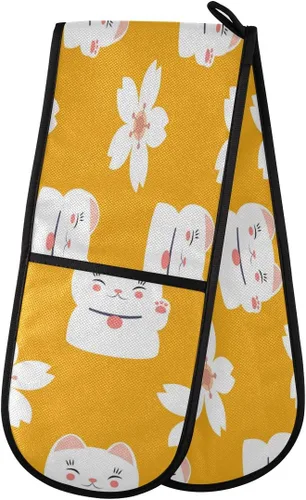Miniatura 30 de ZZXXB Spring Bird - Guantes de cocina dobles con diseño floral de mariposa, resistentes al calor, antideslizantes, extra largos de 7 x 35 pulgadas