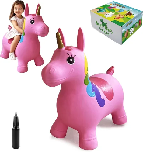 Miniatura 8 de HotMax Juguetes de caballo inflable de unicornio para niñas de 2 años, animales que rebotan, juguetes de salto de goma para bebé niña o niño, regalo
