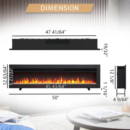 Miniatura 4 de Arthur - Chimenea eléctrica 3 en 1 de 50 pulgadas de ancho (EF458), independiente, montada en la pared, empotrada, efecto de llama de 9