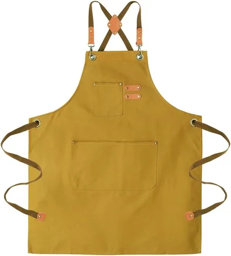 Miniatura 12 de Delantales de chef para hombre, delantal de lona con bolsillos grandes y correa ajustable para el cuello para cocinar, barbacoa, jardinería